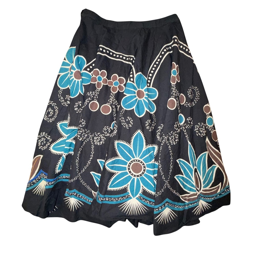 Kaktus Floral Midi Skirt Womens Small Black Good Sequin Embroidered Boho - Picture 3 of 7